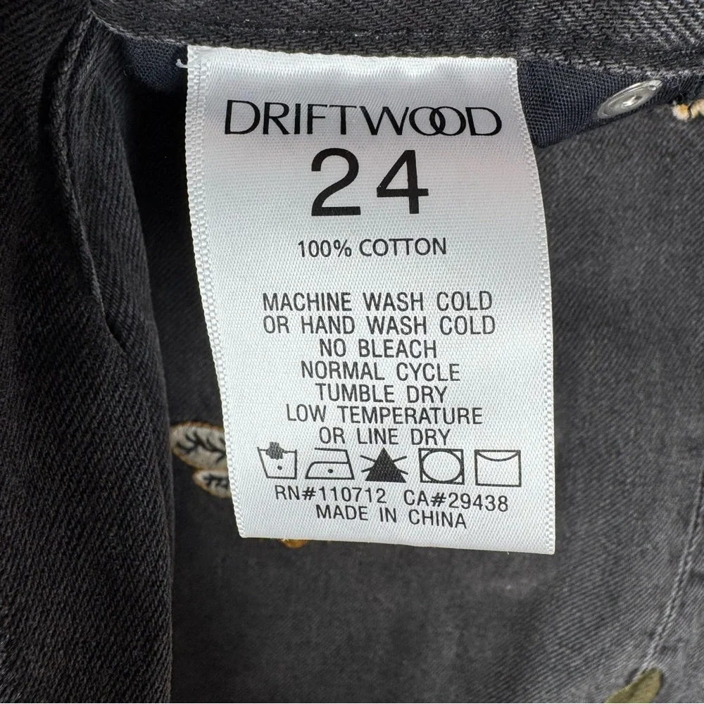 Driftwood Parker Barrel Jeans Faded Black Embroidered Floral Bee Butterfly 24 - Picture 9 of 16